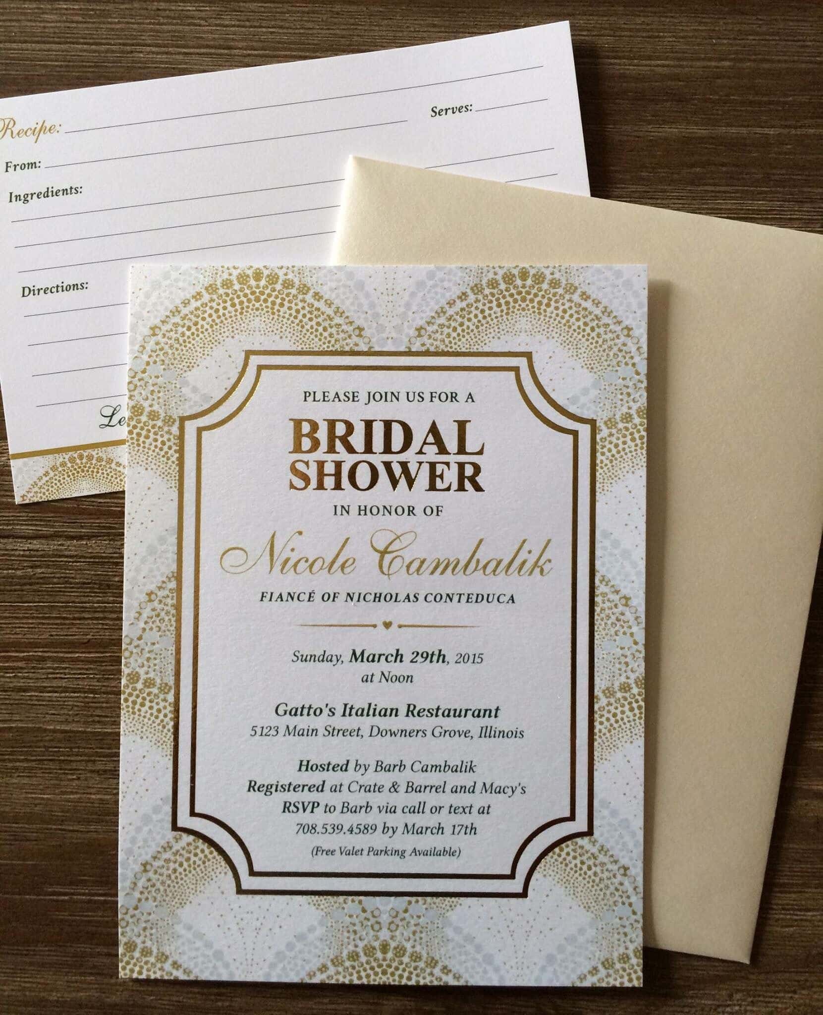 Gold Foil Bridal Shower Invitations with matching recipe cards from My ...