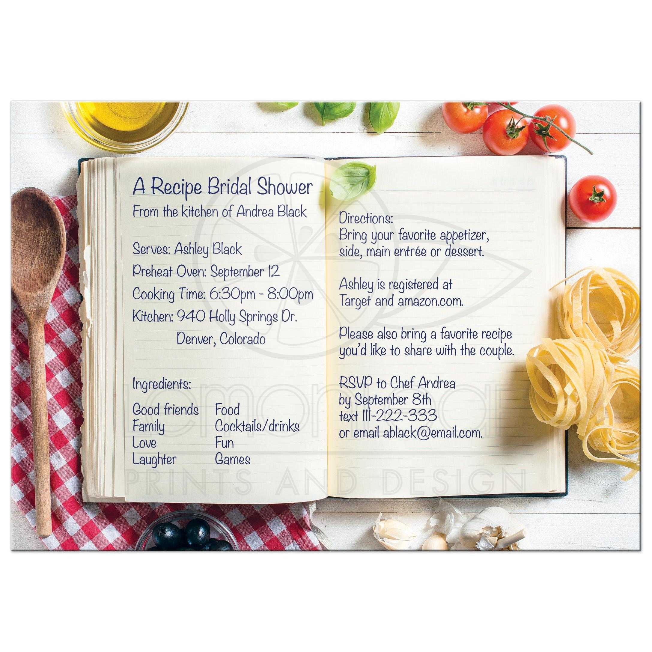 Kitchen Cooking Recipe Style Bridal Shower Invitation